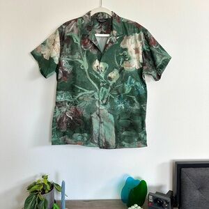 indie designer floral oil paint printed hawaiian shirt / button down